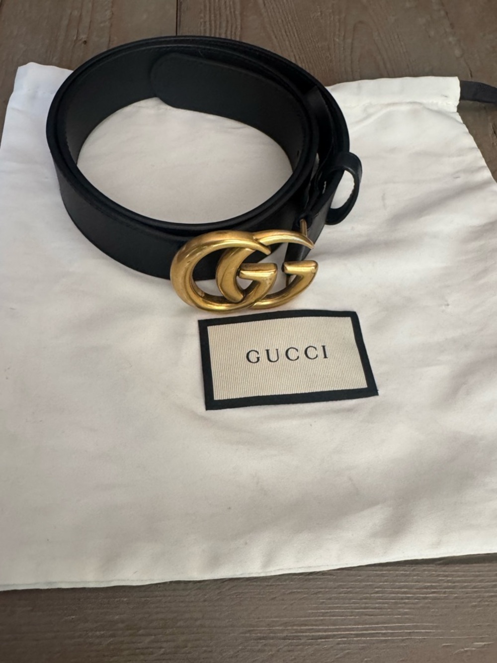 Gucci 1” Marmont Black Leather Belt with Gold GG Buckle